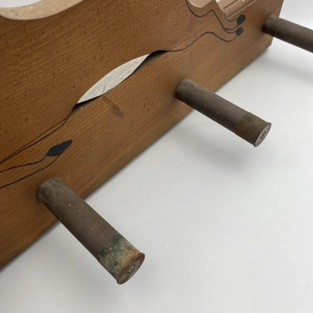 Handmade Folk Art Wooden Buck Wall Coat or Hat Rack 4 Pegs Shotgun Shells